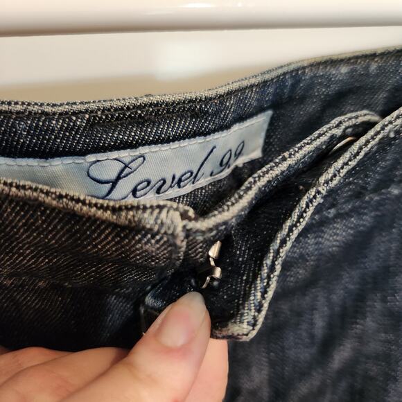 Level 99 Dark Wash Denim Back Slit Knee Length Straight Pencil Skirt Size 28 - Picture 9 of 13